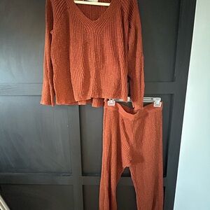 Free People Beach Terracotta Ribbed Sweater Set